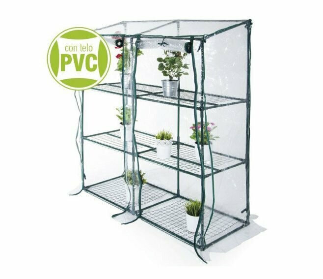 VERDELOOK -  SERRA PER TERRAZZO RETTANGOLARE IN METALLO VERNICIATO E TELO PVC, 152X135X50 CM