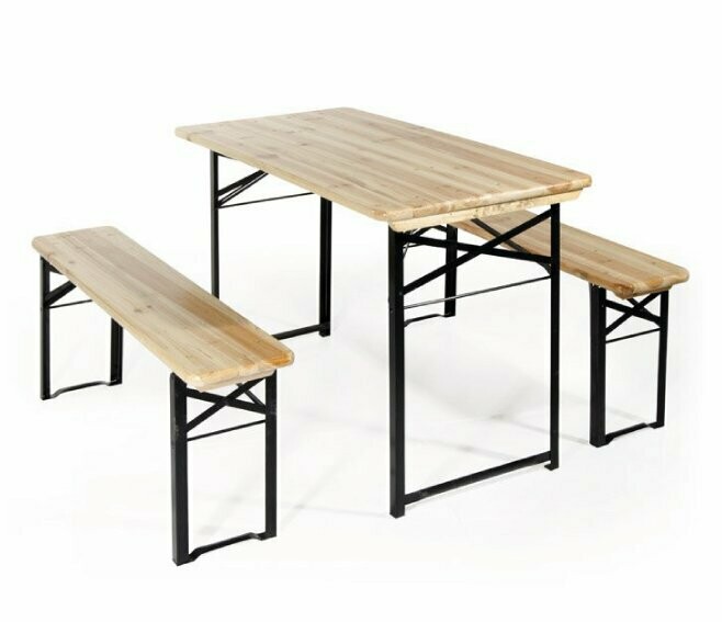 VERDELOOK - SET BIRRERIA 2 PANCHE E TAVOLO 70X220 CM. IN LEGNO/FERRO