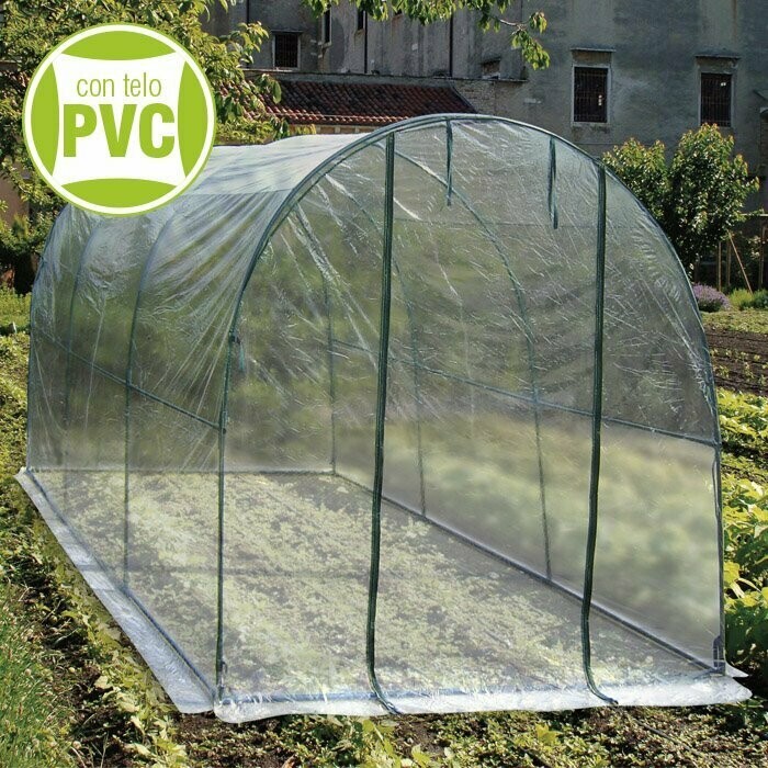 VERDELOOK - SERRA PER ORTO A TUNNEL CON TELO TRASPARENTE IN PVC, 200X300X180 CM
