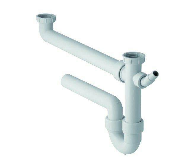 GEBERIT - SIFONE CURVO PER DUE LAVELLI EXTRA LUNGO BIANCO 11/2"X40 MM SCARICO ORIZZONTALE 152.597.11.1