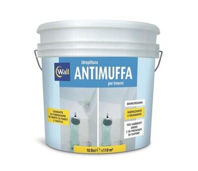 IRIS COLOR - WALL IDROPITTURA ANTIMUFFA PER INTERNI IGIENIZZANTE E RISANANTE COLORE BIANCHISSIMO 10 LT. ICWIGA.10