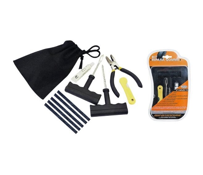 RHUTTEN - KIT RIPARA GOMME COMPLETO E COMPATTO SET PER RIPARARE FORATURE DI PNEUMATICI 281867