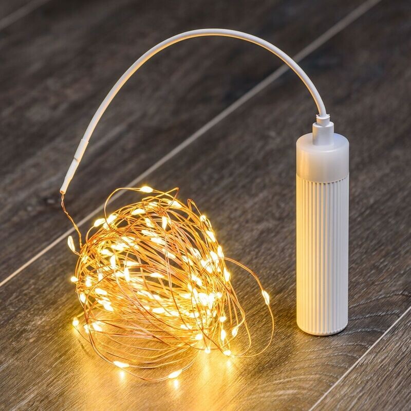 LOTTI - CATENA M-P18 100 MICROLED BIANCO CALDO 1,5 MM. 10 MT. LUCE FISSA + 7 GIOCHI CON TELECOMANDO E CAVETTO USB 59436