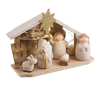 BIZZOTTO - NATIVITA' EMMAUS CON CAPANNA E LED STATUINA DECORATIVA NATALIZIA 928484