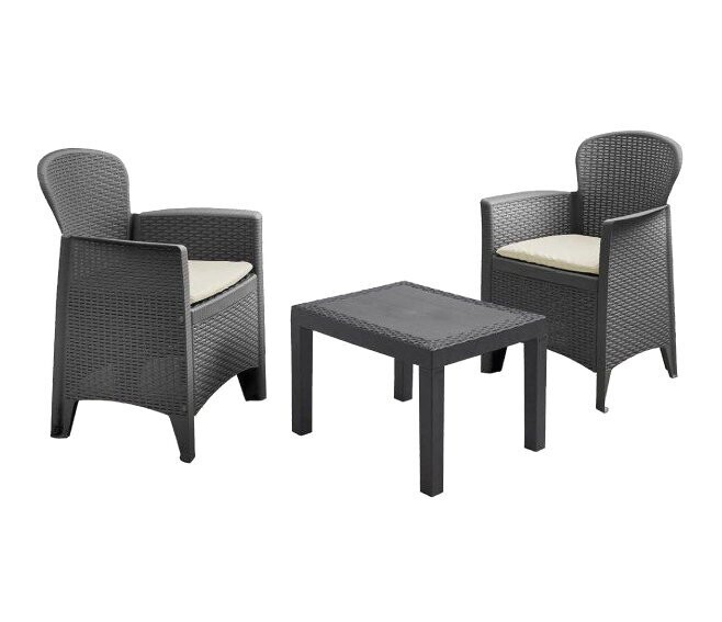 IPAE PROGARDEN - SET AKITA DA 2 POLTRONE E 1 TAVOLINO EFFETTO RATTAN ANTRACITE AKTC12AN