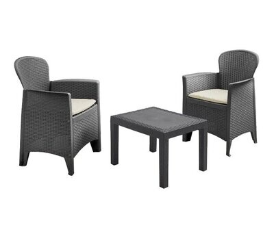 IPAE PROGARDEN - SET AKITA DA 2 POLTRONE E 1 TAVOLINO EFFETTO RATTAN ANTRACITE AKTC12AN