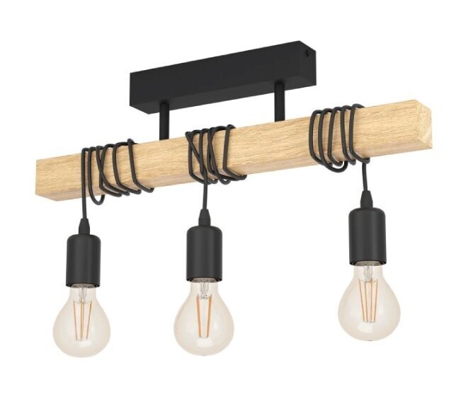 EGLO - TOWNSHEND PLAFONIERA INDUSTRIAL TRAVE IN LEGNO CON 3 LUCI 60W E27 32915