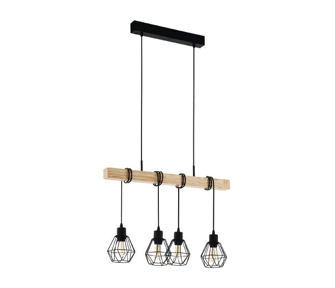 EGLO - TOWNSHEND 5 LAMPADA A SOSPENSIONE TRAVE IN LEGNO CON 4 PARALUMI PENDENTI NERI E27 4X60W 43132