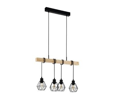 EGLO - TOWNSHEND 5 LAMPADA A SOSPENSIONE TRAVE IN LEGNO CON 4 PARALUMI PENDENTI NERI E27 4X60W 43132