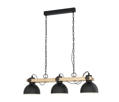 EGLO - LUBENHAM LAMPADA A SOSPENSIONE CON CORPO IN LEGNO E 3 PARALUMI NERI ORIENTABILI E27 3X28W 43163
