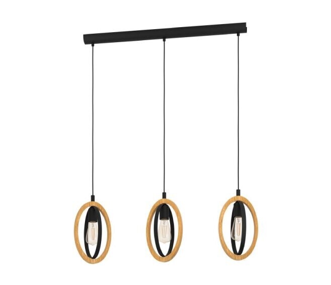 EGLO - BASILDON LAMPADA A SOSPENSIONE CON 3 TESTE CON ELEMENTI OVALI IN LEGNO E METALLO E27 3X40W 43462