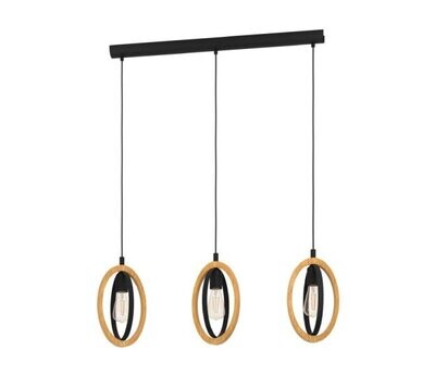 EGLO - BASILDON LAMPADA A SOSPENSIONE CON 3 TESTE CON ELEMENTI OVALI IN LEGNO E METALLO E27 3X40W 43462