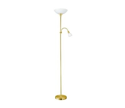 EGLO - UP 2 LAMPADA DA TERRA IN METALLO OTTONE CON PARALUME IN VETRO BIANCO E27 1X60W 82843