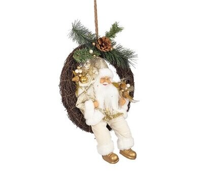 BIZZOTTO - CORONA DECORATIVA BABBO NATALE EDUARD CHAMPAGNE GHIRLANDA DN. 30 CM. 0938260