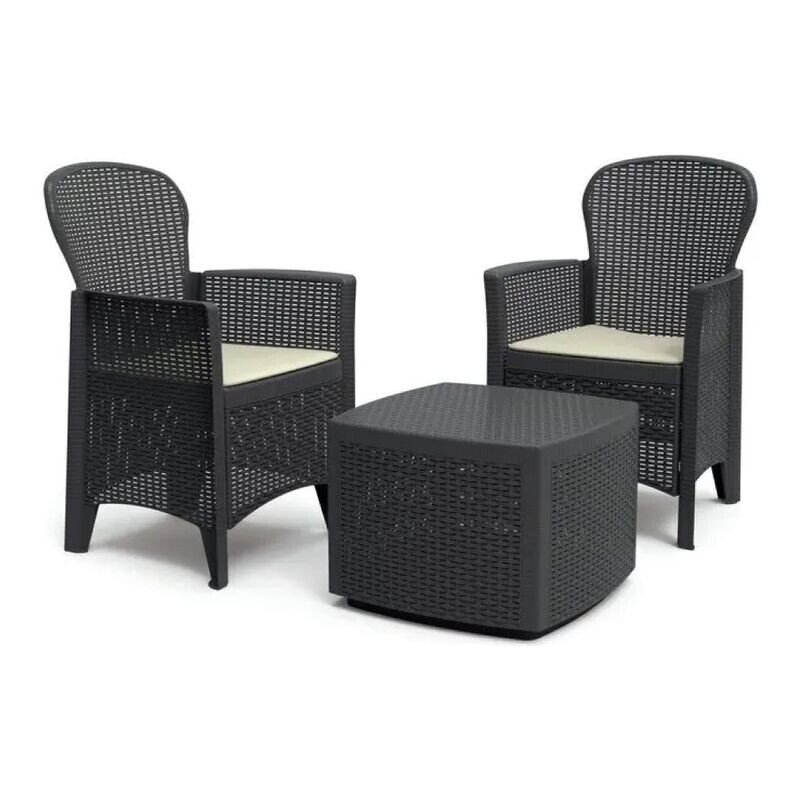 IPAE PROGARDEN - SET TREE TAVOLINO CON DUE POLTRONE CON CUSCINI EFFETTO RATTAN ANTRACITE TREC08AN
