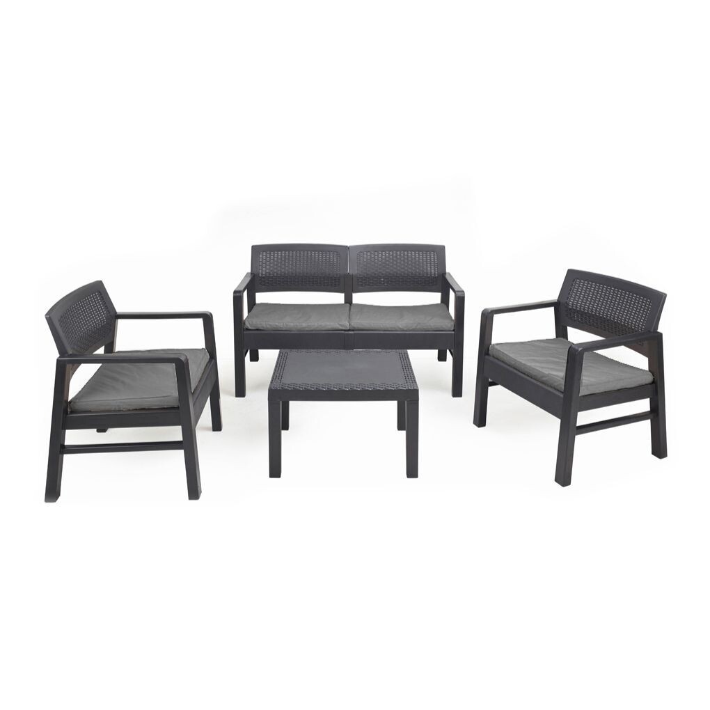 IPAE PROGARDEN - SALOTTINO KILIMANJARO ANTRACITE 2 POLTRONE + 1 DIVANO COMPLETI DI CUSCINI + 1 TAVOLINO KIL04CAN