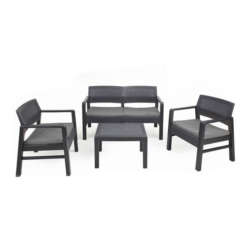 IPAE PROGARDEN - SALOTTINO KILIMANJARO ANTRACITE 2 POLTRONE + 1 DIVANO COMPLETI DI CUSCINI + 1 TAVOLINO KIL04CAN