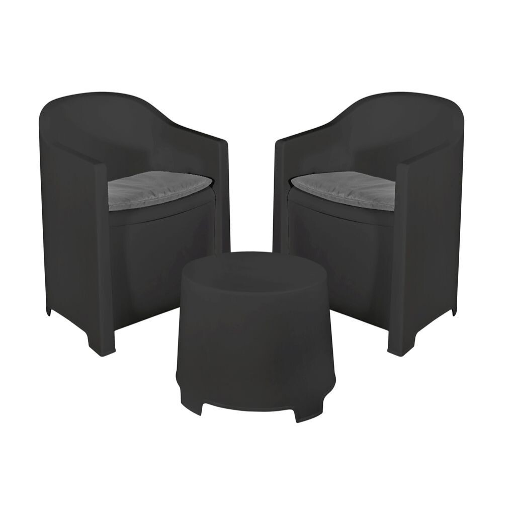 IPAE PROGARDEN - SET LUNA TAVOLINO CON DUE POLTRONE CON CUSCINI ANTRACITE SLUC06AG