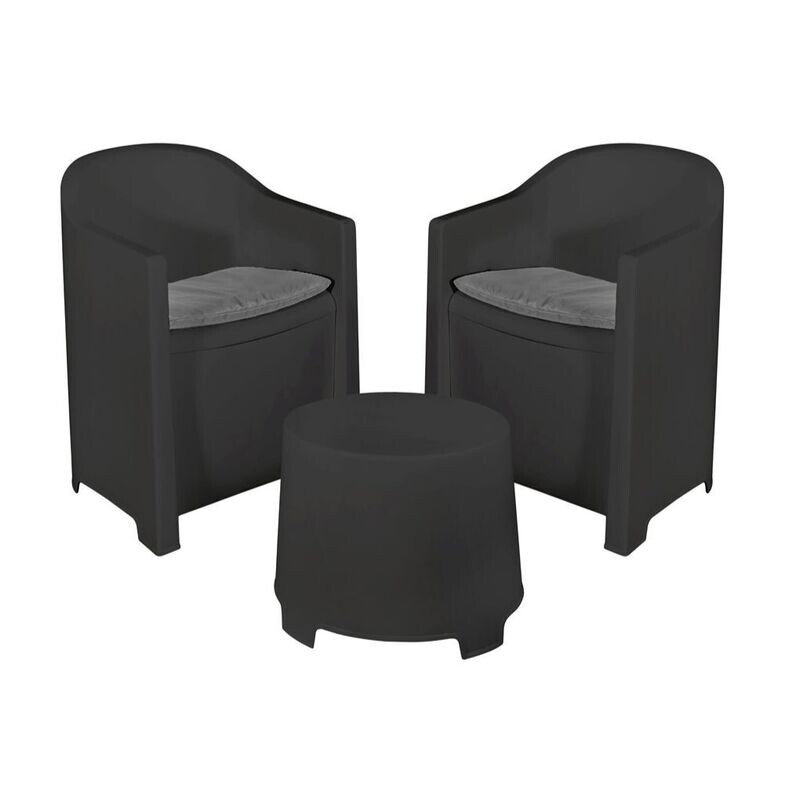 IPAE PROGARDEN - SET LUNA TAVOLINO CON DUE POLTRONE CON CUSCINI ANTRACITE SLUC06AG