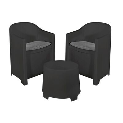 IPAE PROGARDEN - SET LUNA TAVOLINO CON DUE POLTRONE CON CUSCINI ANTRACITE SLUC06AG
