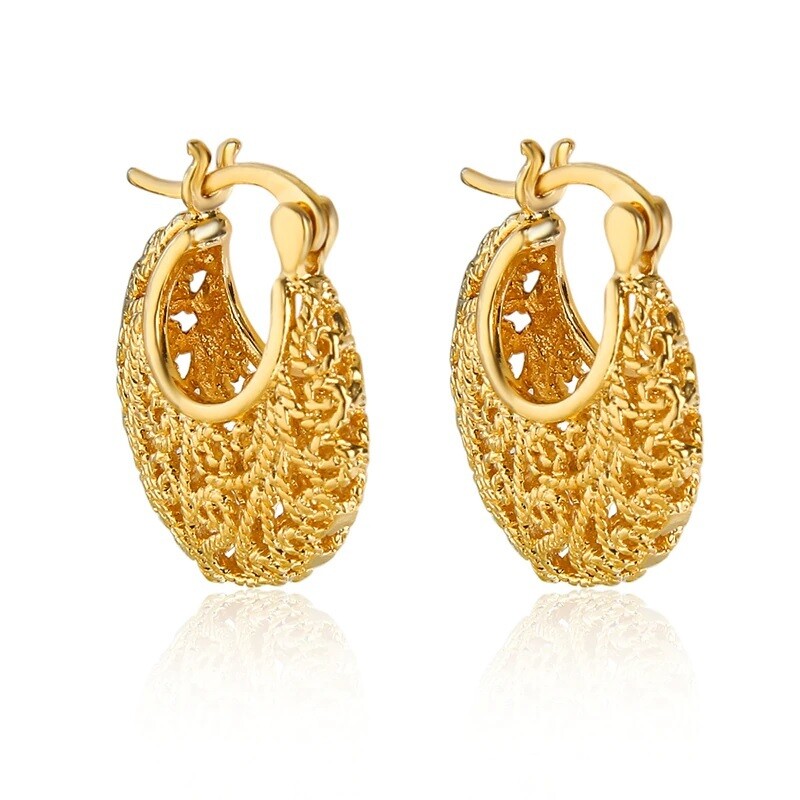 Filigree Yellow Gold Plated Hoop Earrings