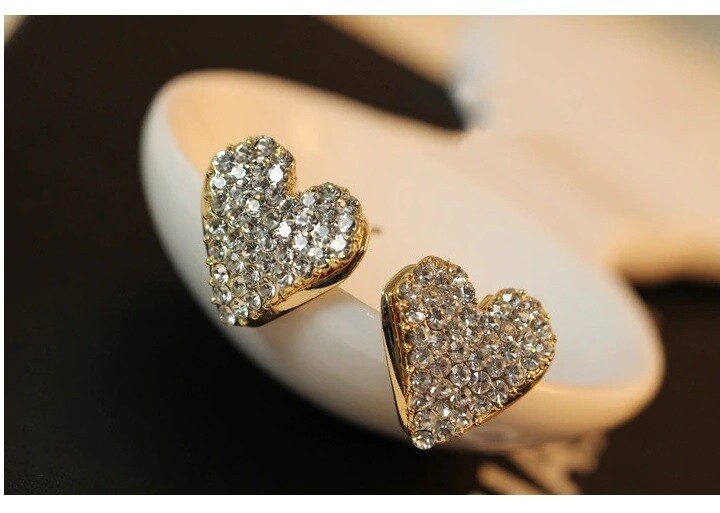 Crystal Hearts Stud Earrings