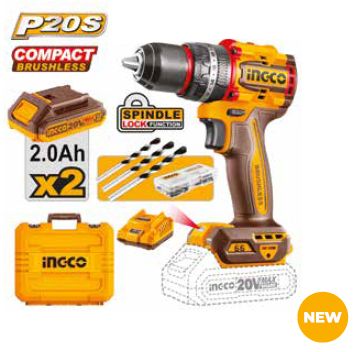 TRAPANO A PERCUSSIONE BRUSHLESS COMPACT 66N.M CON 2 BATTERIE 2Ah