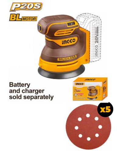 LEVIGATRICE ROTORBITALE A BATTERIA NUDA CON 5 PZ CARTA ABRASIVA