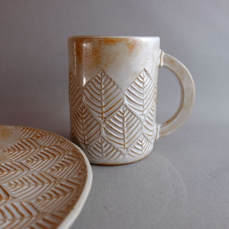Tasse mit Teller "Blätter"