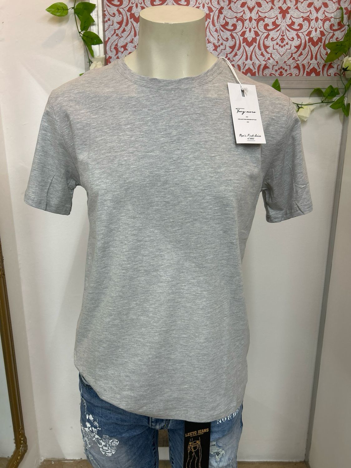 CAMISETA Hombre Cuello REDONDO GRIS CLARO