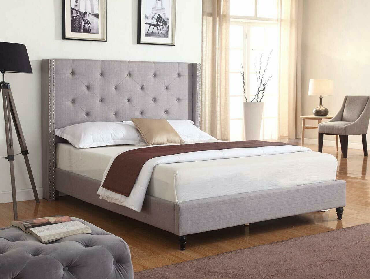 Life Home Premiere Classics Cloth Light Grey Silver Linen 51" Tall Headboard Platform Bed with Slats Queen - Complete Bed 5 Year Warranty Included Life Home Premiere Classics Cloth Light Grey Silver Linen 51" Tall Headboard Platform Bed with Slats Queen - Complete Bed 5 Year Warranty Included