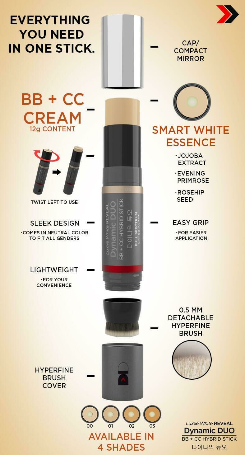 LUXXE WHITE REVEAL DYNAMIC DUO BB + CC HYBRID STICK – SPF50 PA+++