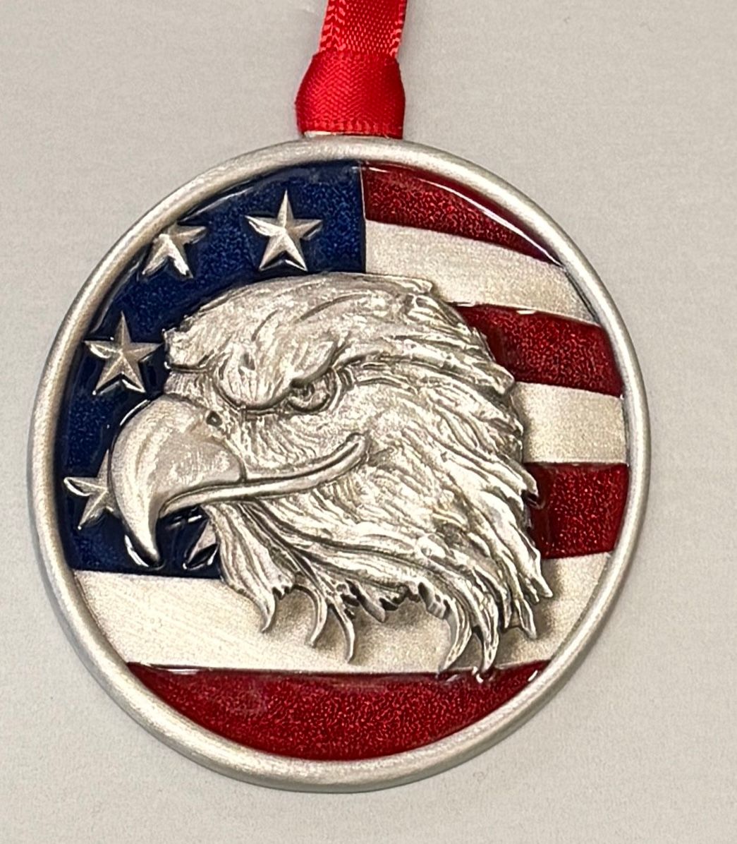 Pewter - Ornament - Eagle Head with Flag Pewter - Ornament - Eagle Head with Flag