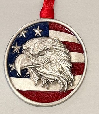 Pewter - Ornament - Eagle Head with Flag Pewter - Ornament - Eagle Head with Flag