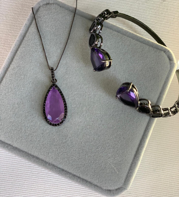 Necklace and Bracelet Purple Stone Set