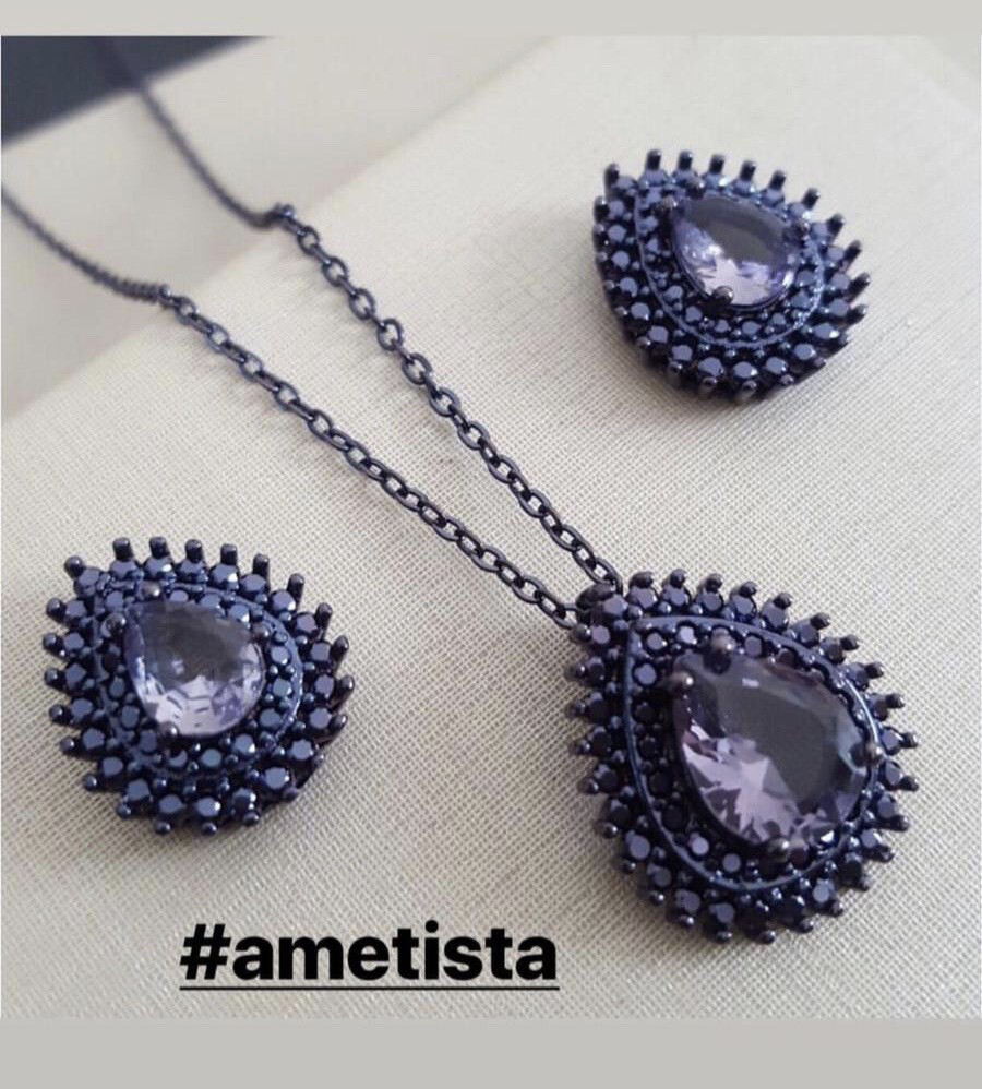 Set Purple Stone on Black Rhodium