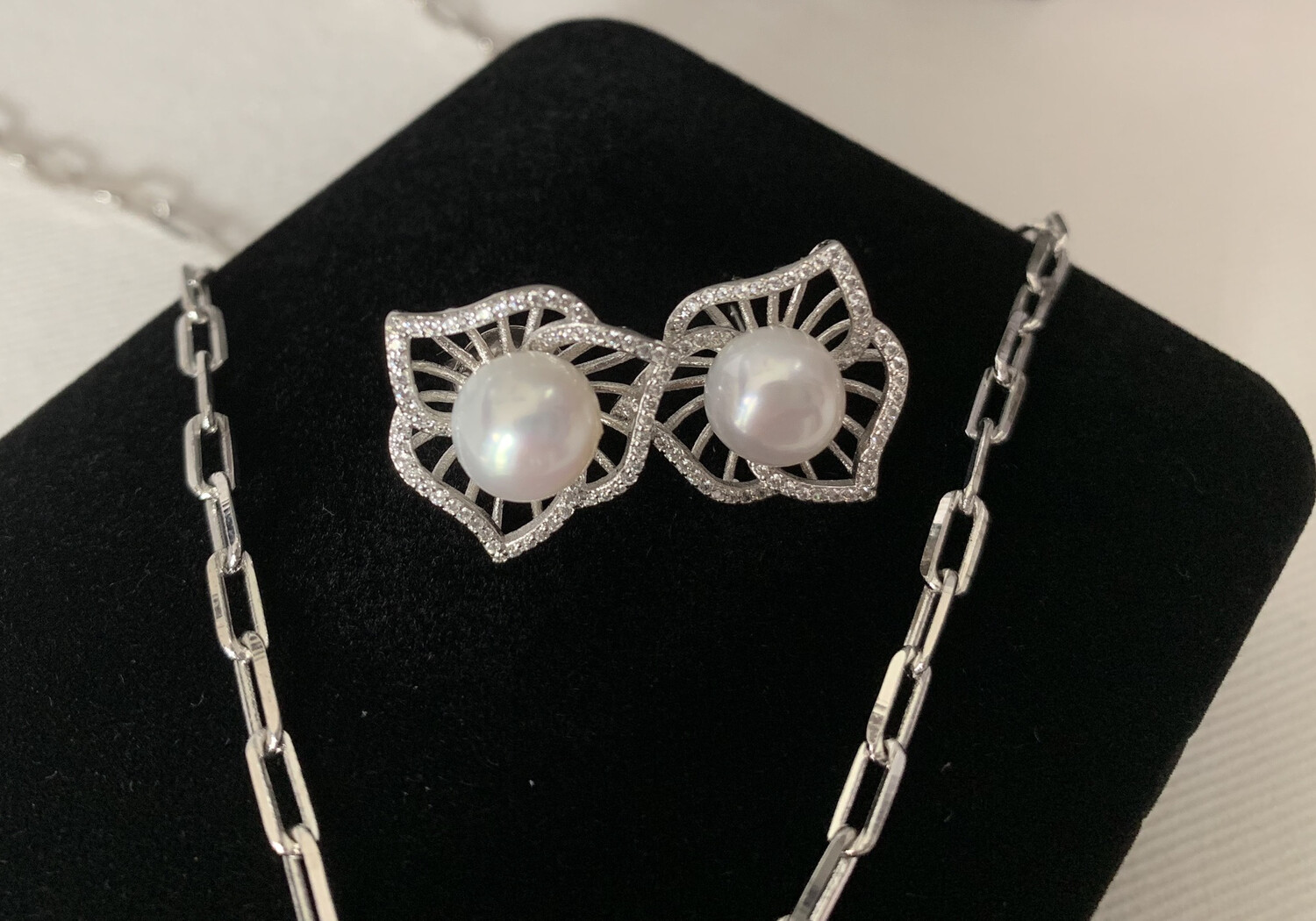 Earrings Silver Flower Pearl