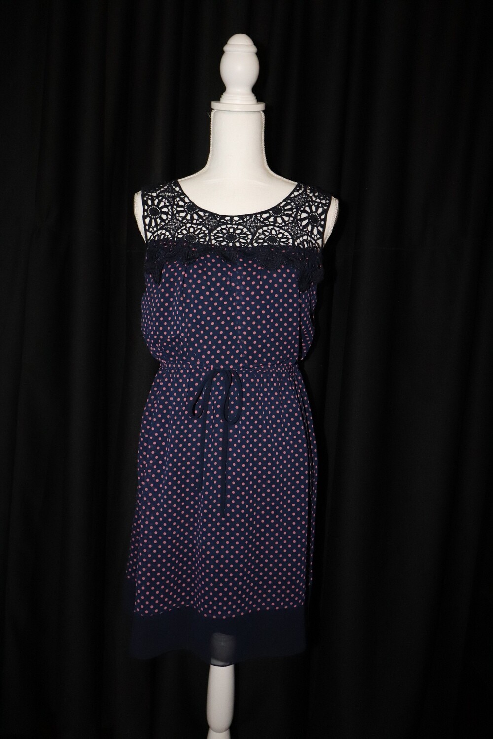 AP Black Polka Dot/Lace Above-the-Knee Dress (Size 4P)