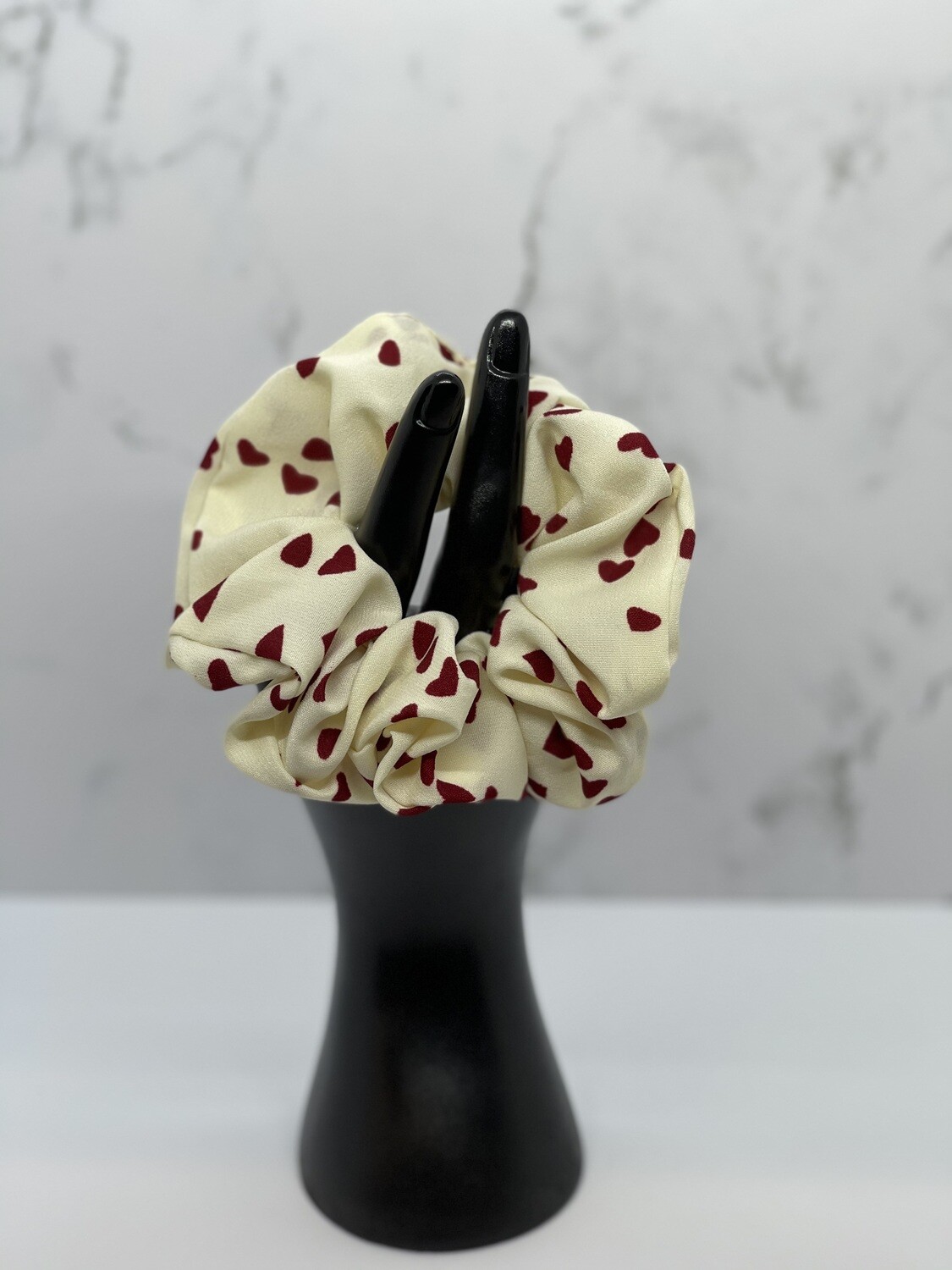 Scrunchie : Cotton - Soft Solid/Heart, Hearts: Beige