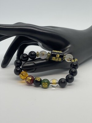 Bracelet : Wealth &amp; Good Luck Five Element Obsidian