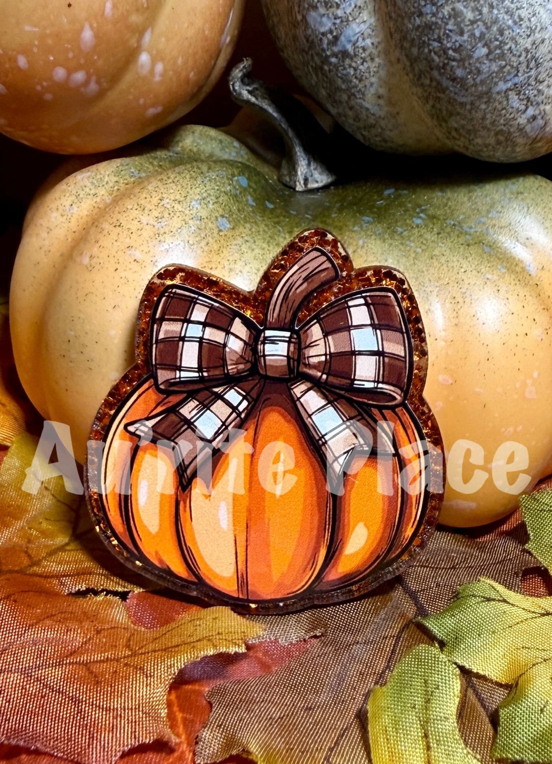Orange Pumpkin on Checkered Bow