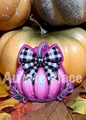 Pink Pumpkin on Checkered Bow