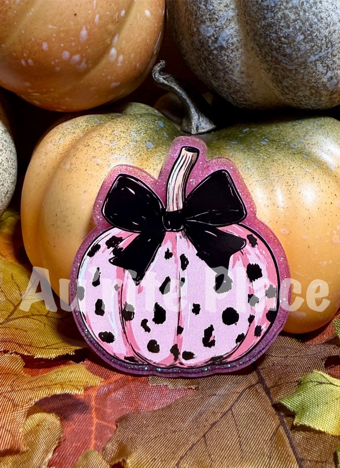 Pink on Black Cow Print Pumpkin
