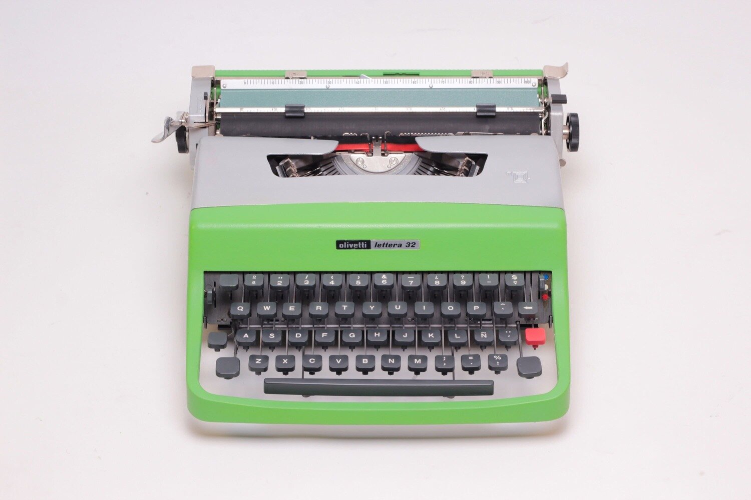 Olivetti Lettera 32 Green & Gray Typewriter, Vintage, Mint Condition, Manual Portable, Professionally Serviced by Typewriter.Company