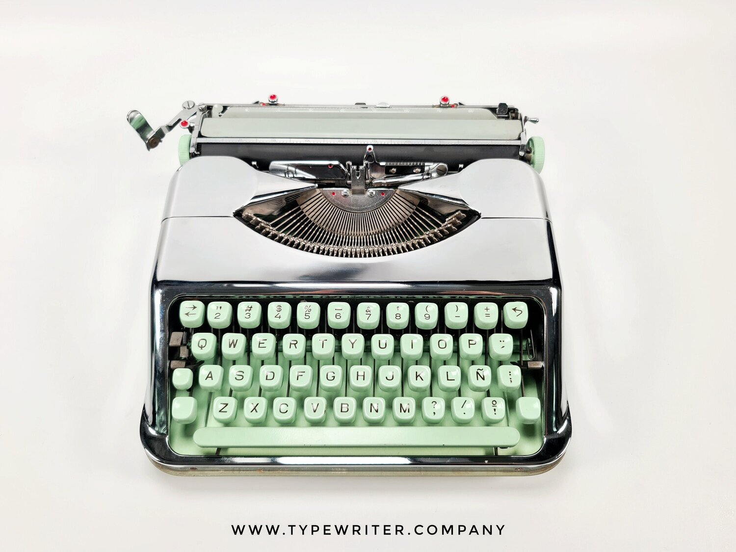 Limited Edition Hermes Baby Chrome Plated Typewriter, Green Fund, Vintage, Manual Portable, Professionally Serviced by Typewriter.Company