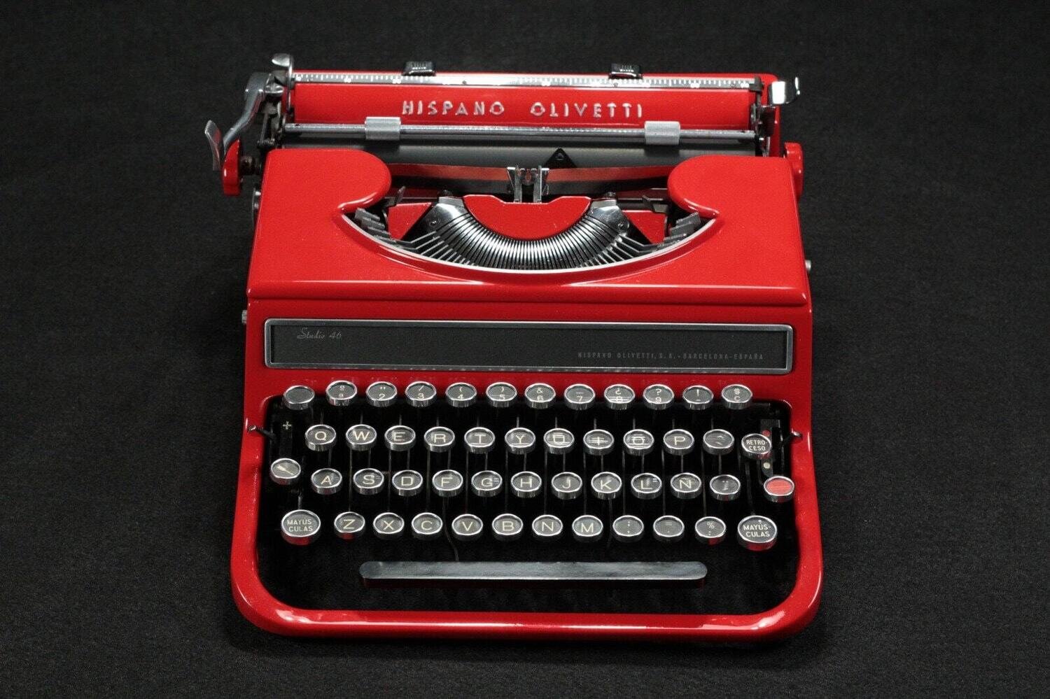Limited Edition Hispano Olivetti Studio 46 (42) Red Typewriter, Vintage, Manual Portable, Professionally Serviced by Typewriter.Company