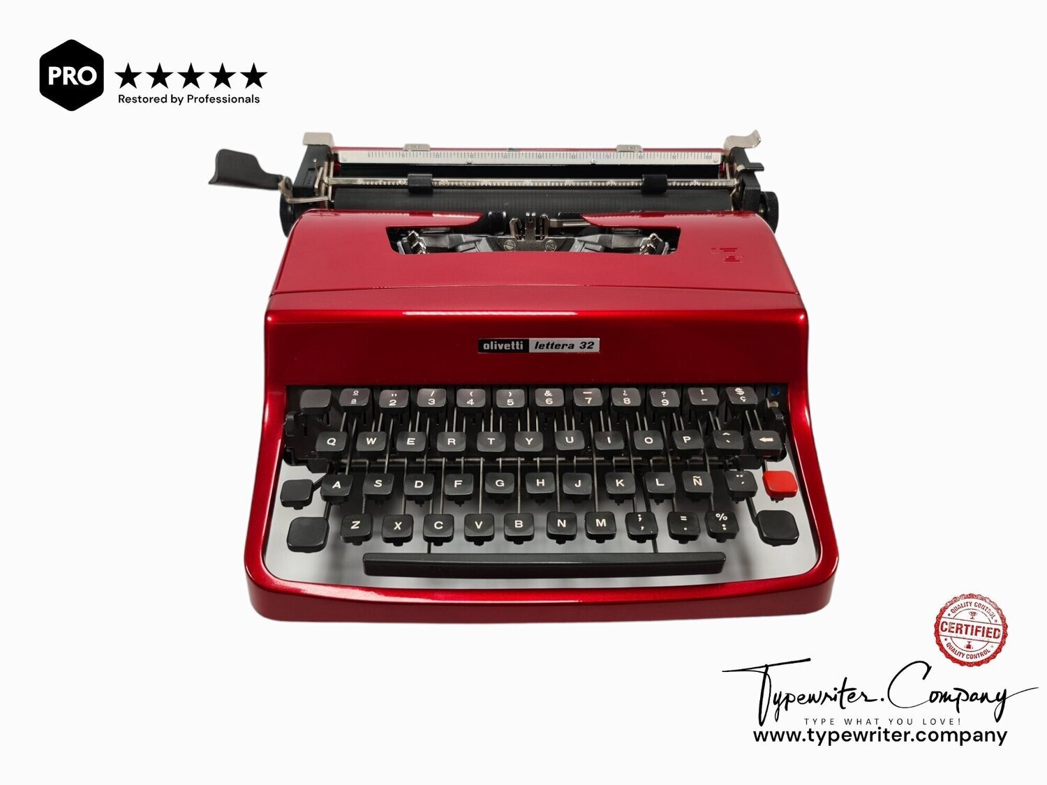 Limited Edition Olivetti Lettera 32 Burgundy, Vintage, Mint Condition, Manual Portable, Professionally Serviced by Typewriter.Company