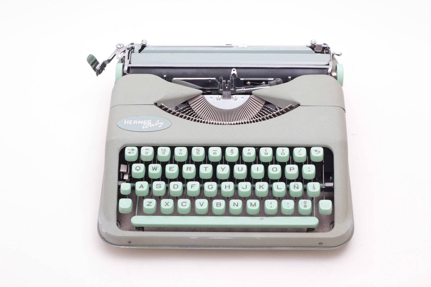 Hermes Baby Original Green Typewriter, Green Keys, Vintage, Manual Portable, Professionally Serviced by Typewriter.Company