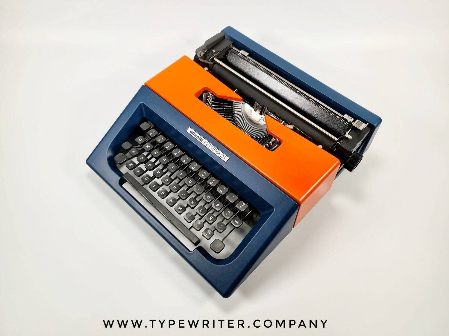Olivetti Lettera 25 Navy Blue/Orange, 1970s, Vintage, Mint Condition, Manual Portable, Professionally Serviced by Typewriter.Company