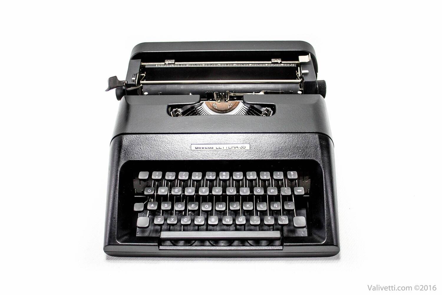 Olivetti Lettera 35 Black Typewriter, Vintage, Manual Portable, Professionally Serviced by Typewriter.Company